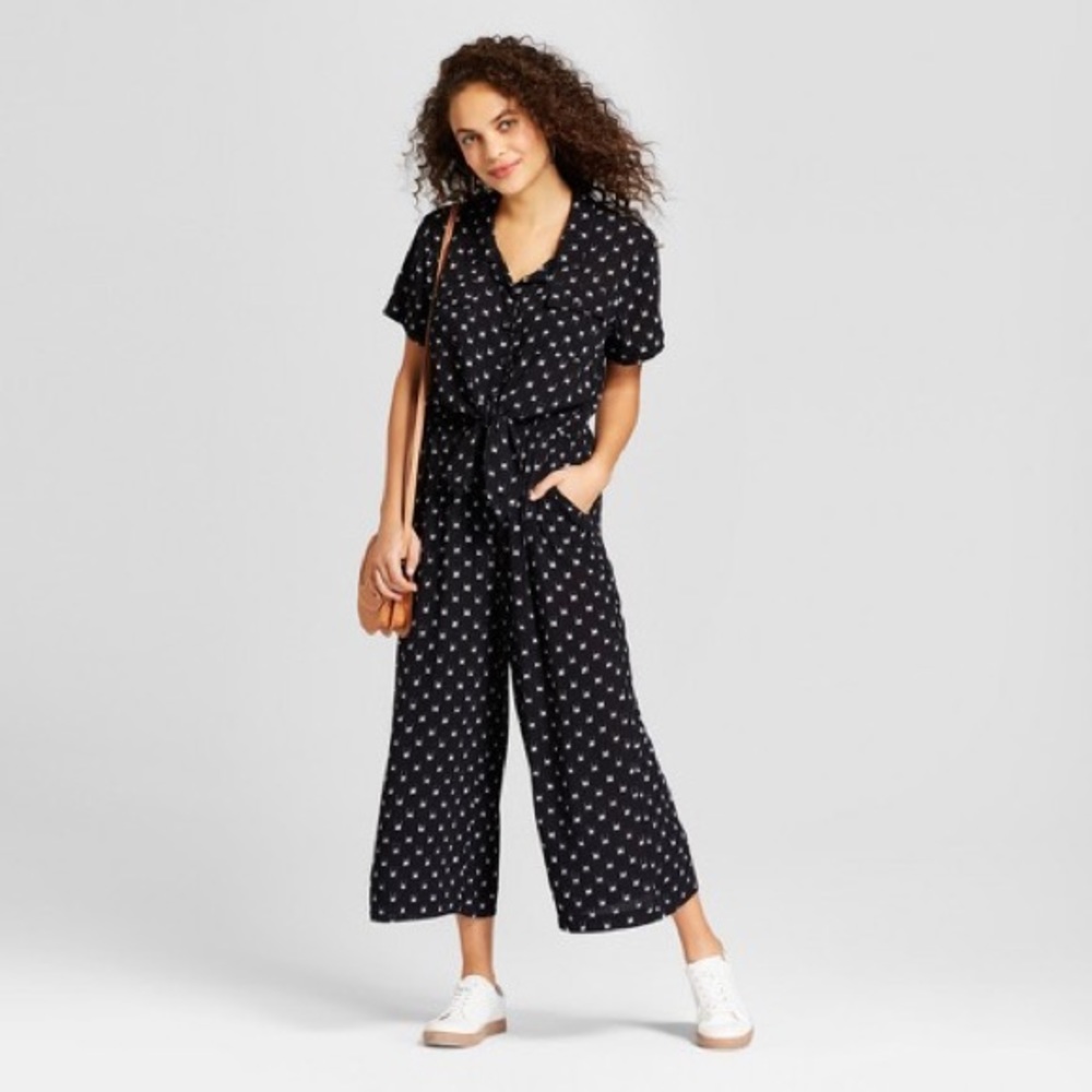 Universal Threads Black PokaDot Tie Front Jumpsuit